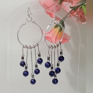 LAPIS LAZULI DANGLE DROP FASHION EARRINGS.